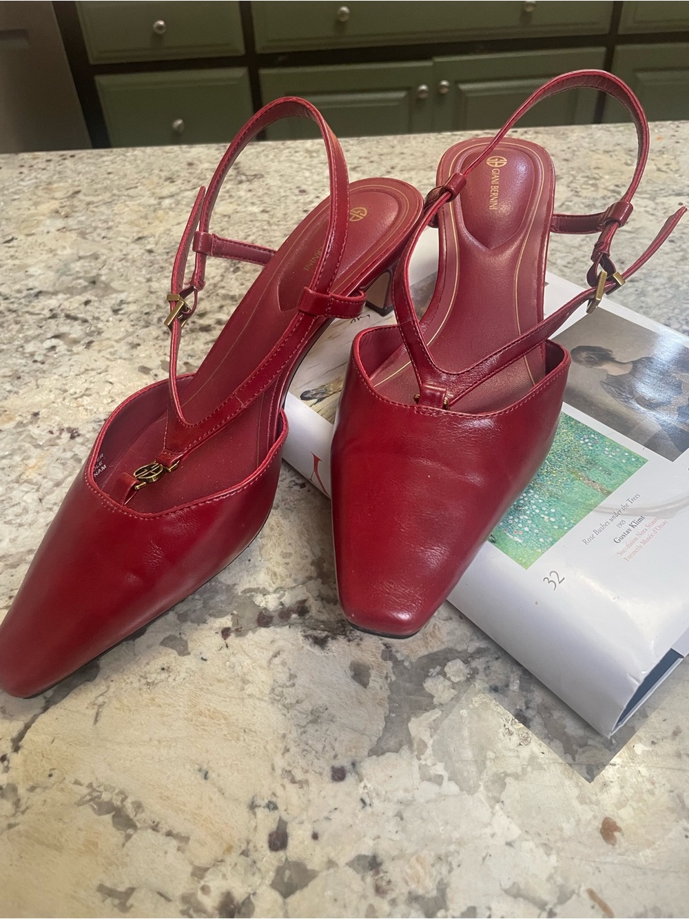 Elevate your look with a classy shoe 
Wine/Red Slingback Pointed-Toe Kitten Heel